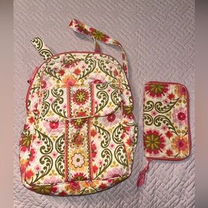 Vera Bradley Floral Patterned Backpack and Wallet Set